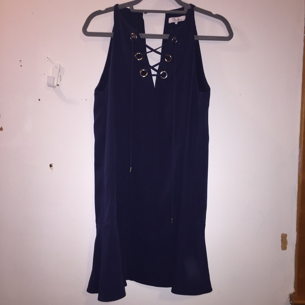 Lace up grommet shift halter dress